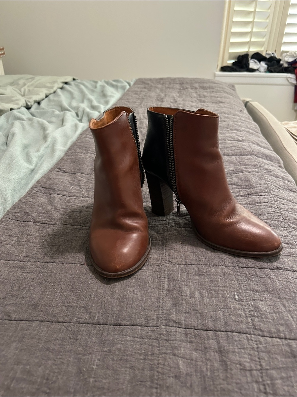 Madewell Brown Leather Ankle Booties with Black Heel Panel